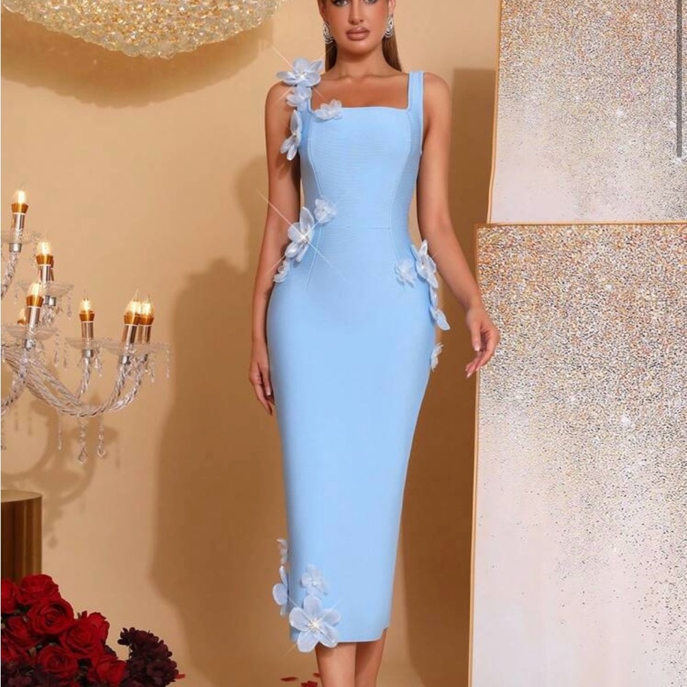 SHEIN Light Blue Floral Midi Dress
